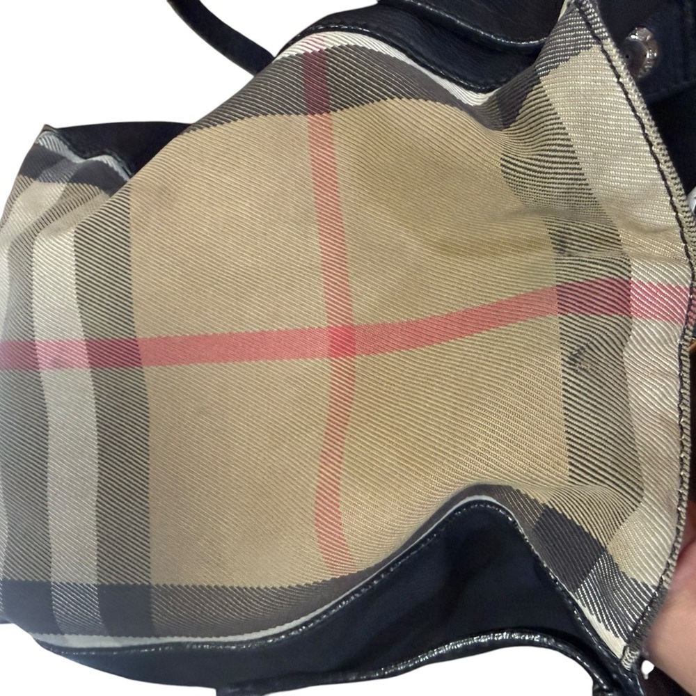 Burberry London Nova Check Black Leather Large Shoulder Tote Bag - Picture 3 of 13